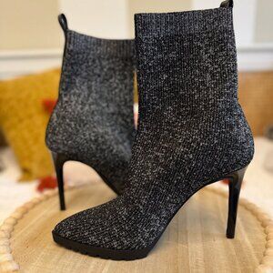 Black Metallic Knit Sock Booties NWOT